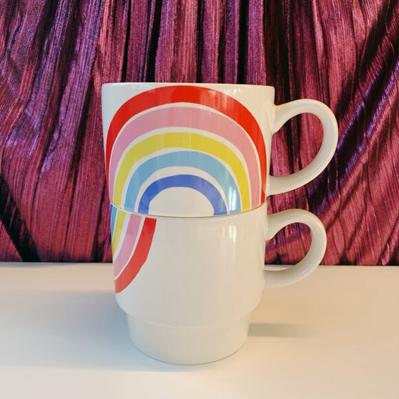 Set of 2 NWT Rainbow Stacking Mugs | Ceramic Mug Set 70s Pride Gift - Picture 8 of 11